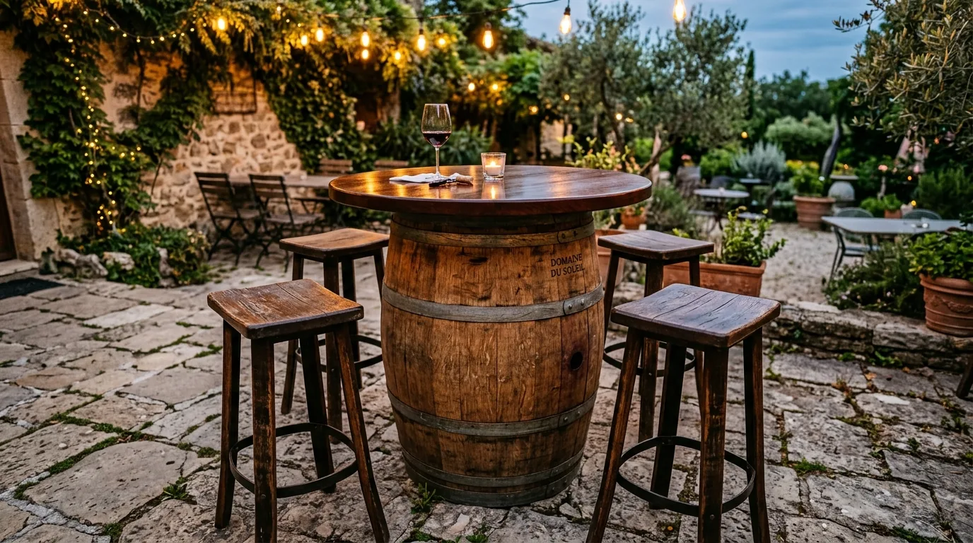 Use a barrel table for rustic warmth